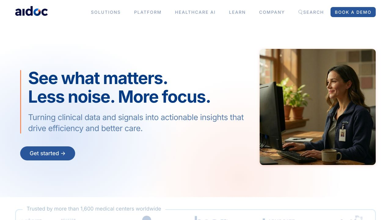 Screenshot of the Aidoc website, a leading radiology AI platform.