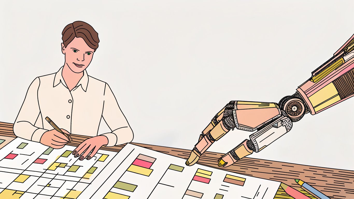 AI assistant automating repetitive project management tasks, freeing up human managers.