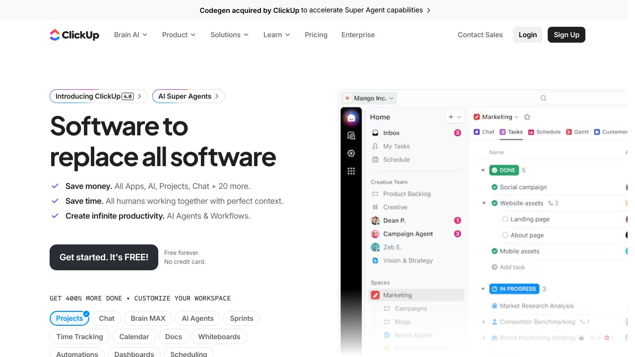 ClickUp project management software interface screenshot.