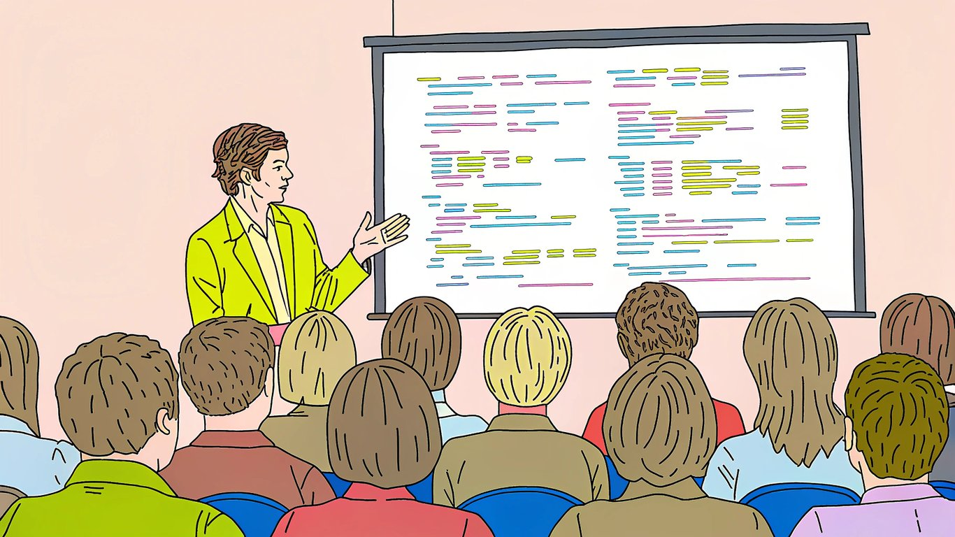 Illustration of a developer using voice commands or natural language to generate code, symbolizing 'vibe coding'.