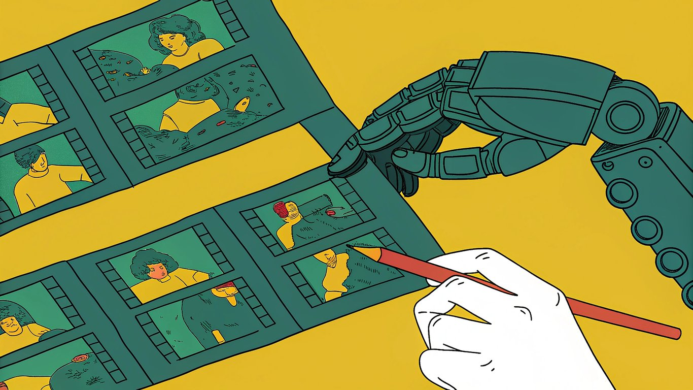 AI robot arm assisting human in video editing