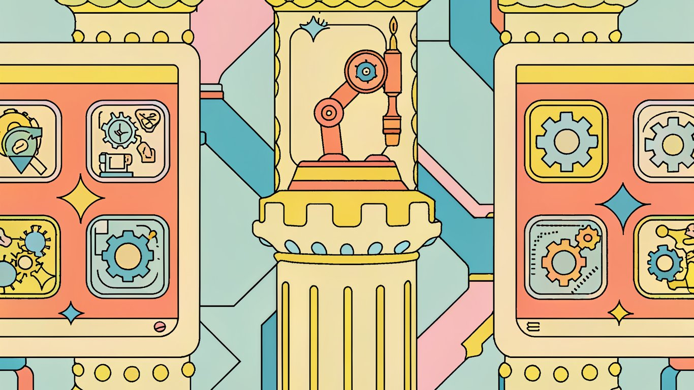 Three pillars representing workflow automation, robotic process automation (RPA), and integration capabilities.